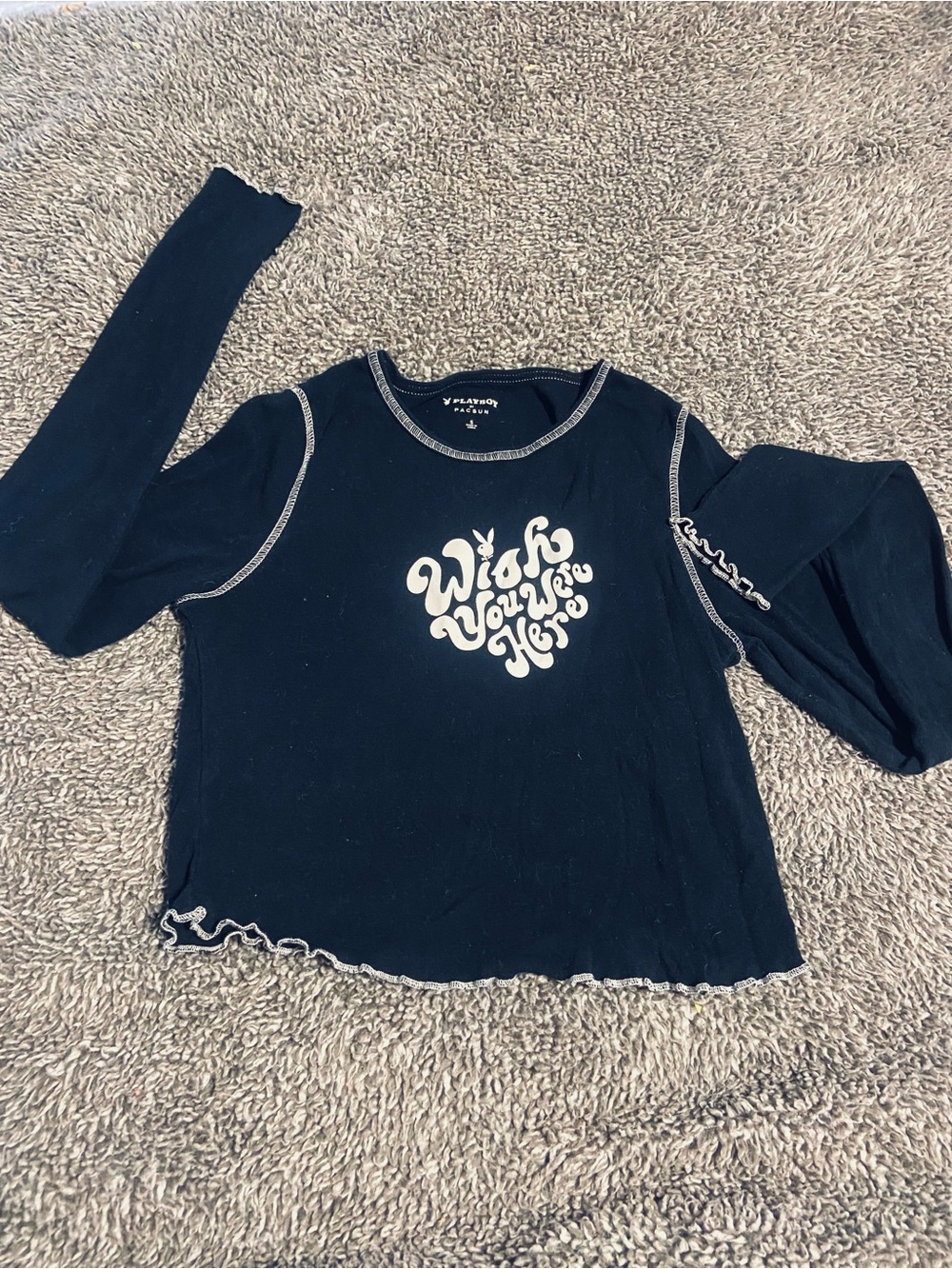 PLAYBOY Graphic "Wish You Were Here" Heart Script Tee